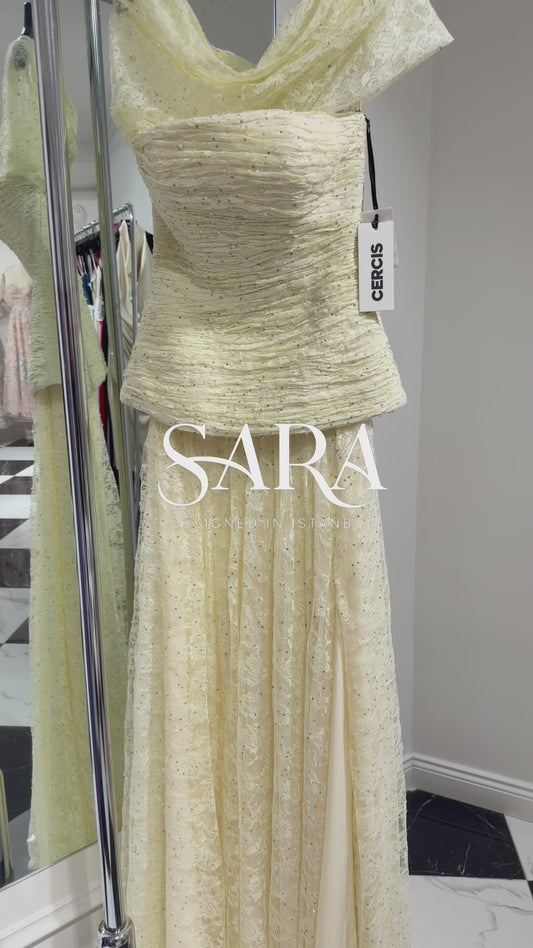Off-the-shoulder embroidered lace dress 1389